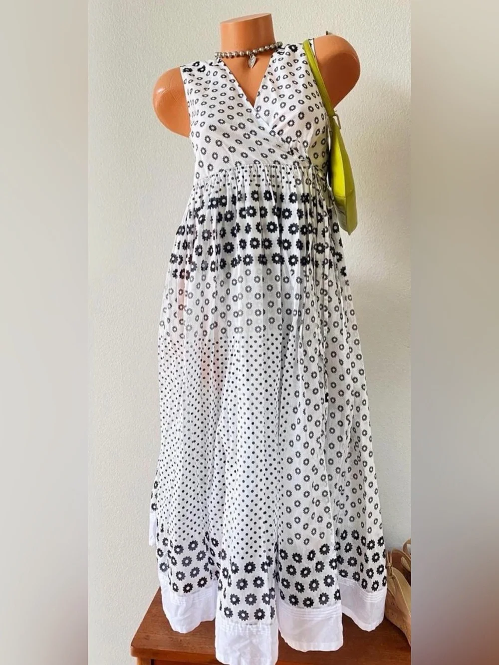 Tory Burch White and Black Floral & Dot Dress